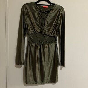 Banjul‎ Olive Long Sleeve Crisscross Dress